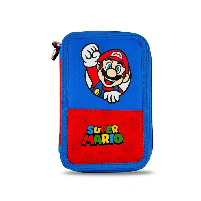 Set Ghiozdan troler, Super Mario, albastru/rosu, 33x43x15cm, 2 compartimente mari, 1 compartiment frontal + Penar Echipat Dublu Albastru Rosu Super Mario 12.5x4x19.5cm - imagine 3