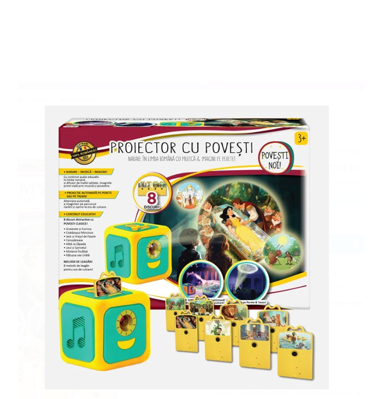 Proiector Povesti Copii, Lanterna Educativa cu Discuri, Proiectie Colorata pe Perete, POVESTI NOI
